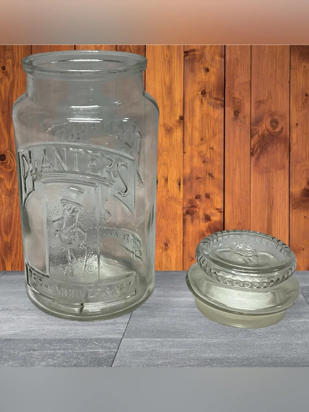 Vtg 1981 Planters Mr. Peanut 75th Anniversary Glass Jar With Lid
